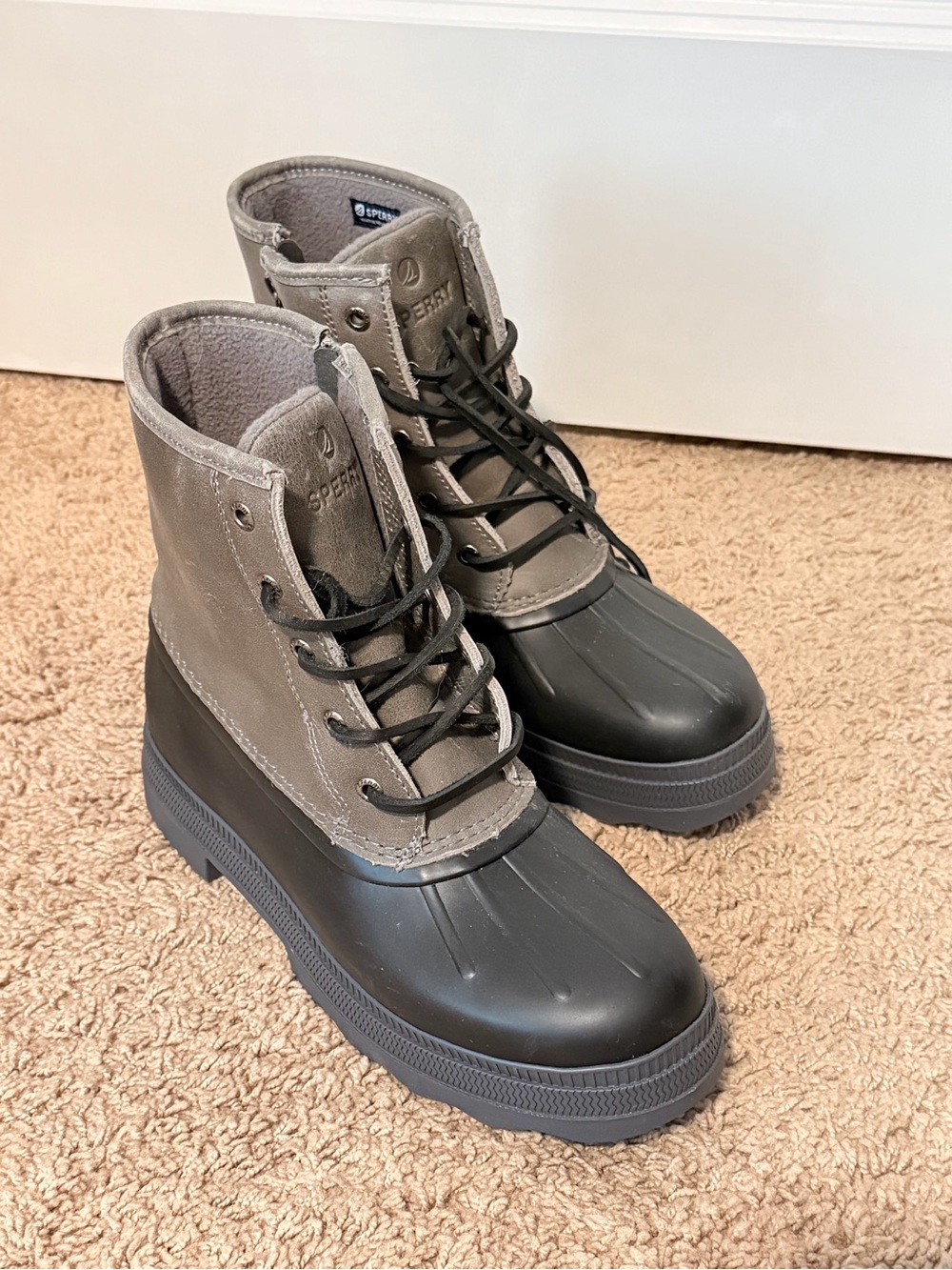 Sperry Women's Black and Gray Water Resistent Lace-Up Duck Boots